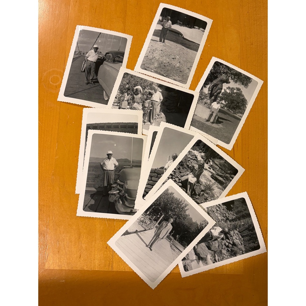 Vintage 1950s Black White Photo Lot (11) Road Trip Classic Car Indigenous